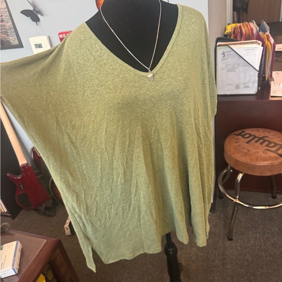 Olive V Neck Dolman Tee Lightweight - Picture 6 of 6